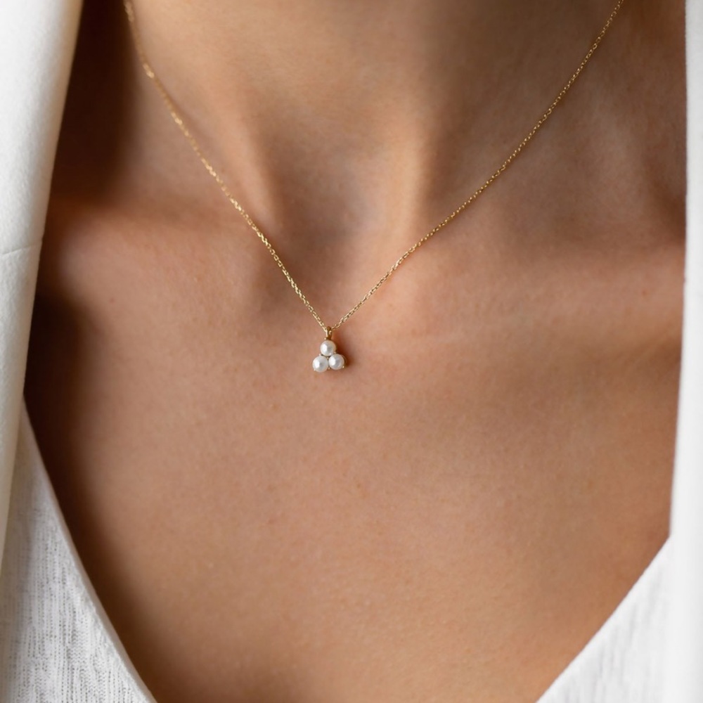 Antique Small 3 Pearl 14k Gold Pendant